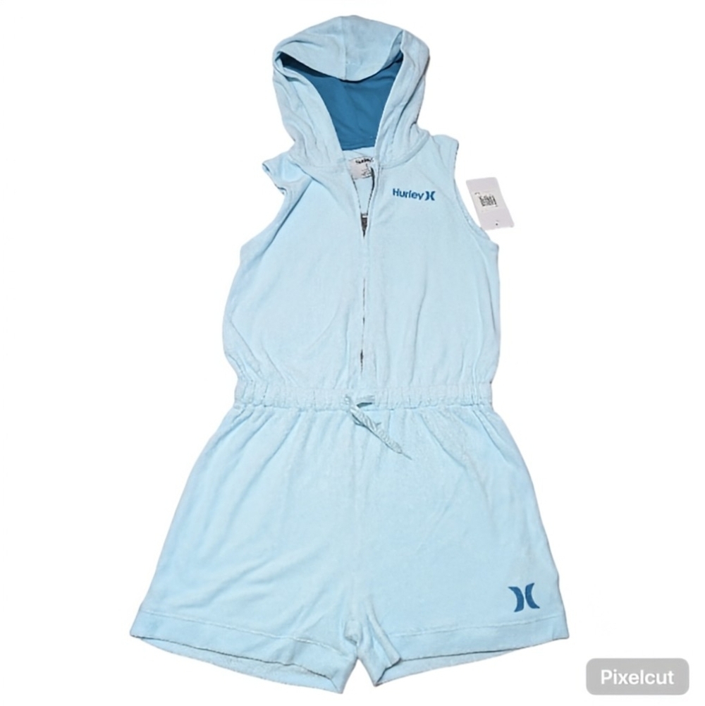 Hurley Mint Candy Blue Hooded Romper Jumpsuit Girls Size: Large
